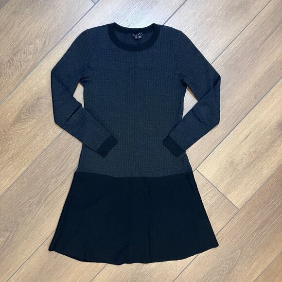 Theory Black/Dark Gray Wool Blend Knee-Length Sweater Dress Size S - Picture 1 of 7